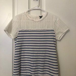 J Crew Women's Eyelet and striped short sleeve tee. Size XS